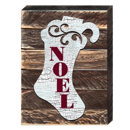 DESIGNOCRACY Noel Stocking Holiday Art on Board Wall Decor 9880218